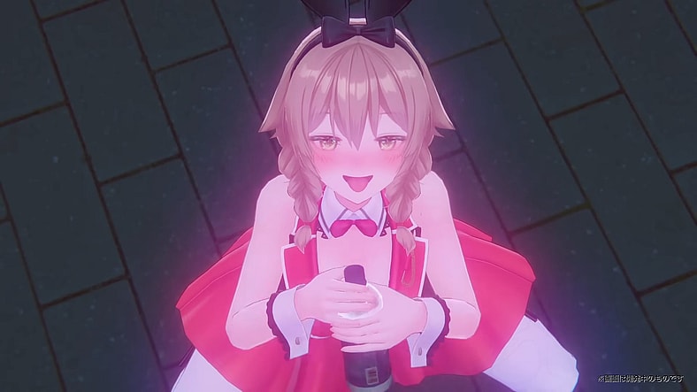 Kana (Mio Hoshitani) nurses a bottle of sake in Hebereke Bunny Garden (2024), qureate