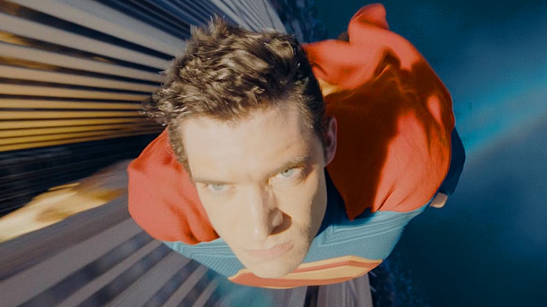 Superman (David Corenswet) rushes to stop Lex Luthor (Nicholas Hoult) from escaping into his pocket universe in Superman (2025), DC Studios