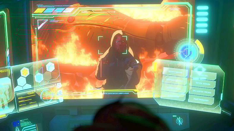 Mecha Man (Aaron Paul) prepares for a final showdown with Shroud (Matthew Mercer) in Dispatch (2025), AdHoc Studios