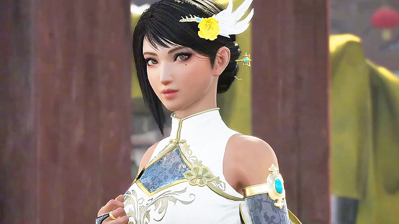 Zhenji (Yuko Sumitomo) introduces herself to the Wanderer (Jun Fukuyama) in Dynasty Warriors: Origins (2025), Koei Tecmo