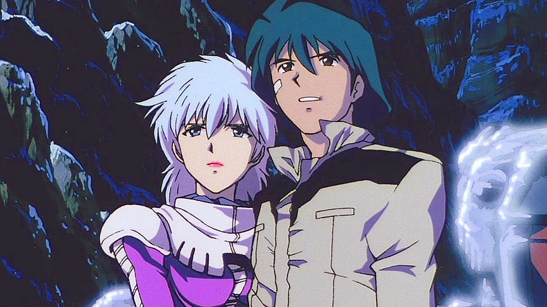 Shiro Amada (Nobuyuki Hiyama) and Aina Sahalin (Kikuko Inoue) resolve to find a way to be together in Mobile Suit Gundam: The 08th MS Team Episode 7 "Reunion" (2001), Sunrise