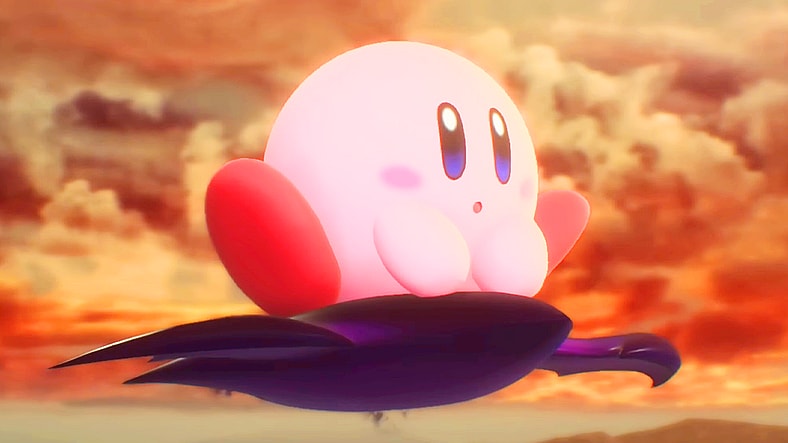 Kirby (Makiko Ōmoto) contemplates his next move against Galactic Nova (N/A) in Kirby Air Riders (2025), Nintendo