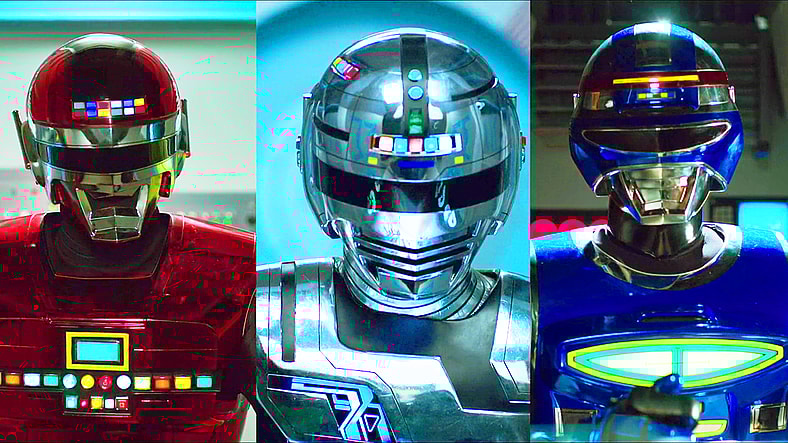 Space Sheriffs Sharivan (Riki Miura), Gavan (Yuma Ishigaki), and Shaider (Hiroaki Iwanaga) assemble to stop the escaped Demon King Psycho (Shozo Iizuka) in Kamen Rider × Super Sentai × Space Sheriff Super Hero Taisen Z (2012), Toei Co. Ltd.
