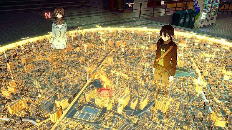 Sinon (Sawashiro Miyuki), Yui (Itou Kanae), and Kirito (Yoshitsugu Matsuoka) attempt to piece together a connection between the random boss spawnings in Sword Art Online The Movie -Ordinal Scale- (2017), A-1 Pictures