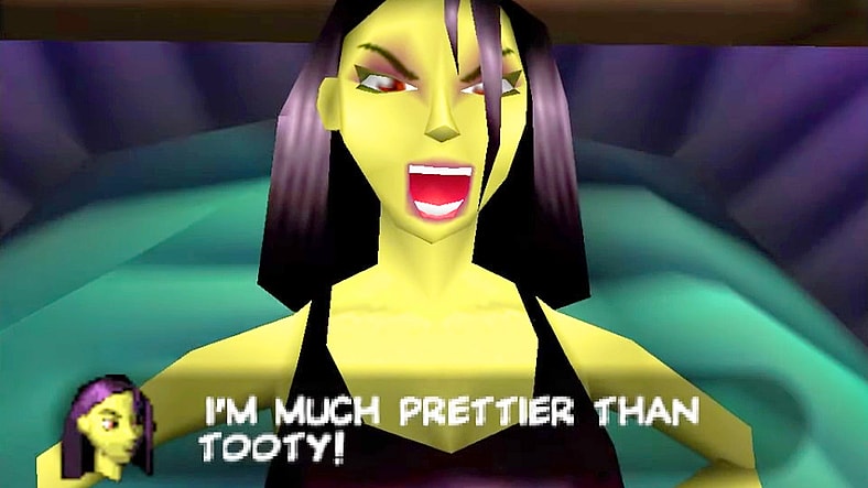 Gruntilda (Chris Seavor) undergoes a shocking transformation in Banjo-Kazooie (1998), Rare