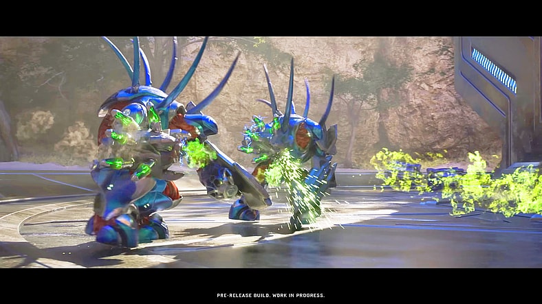 A pair of Mgalekgolo Hunters have the Master Chief (Steve Downes) dead to rights in Halo: Campaign Evolved (2026), Halo Studios