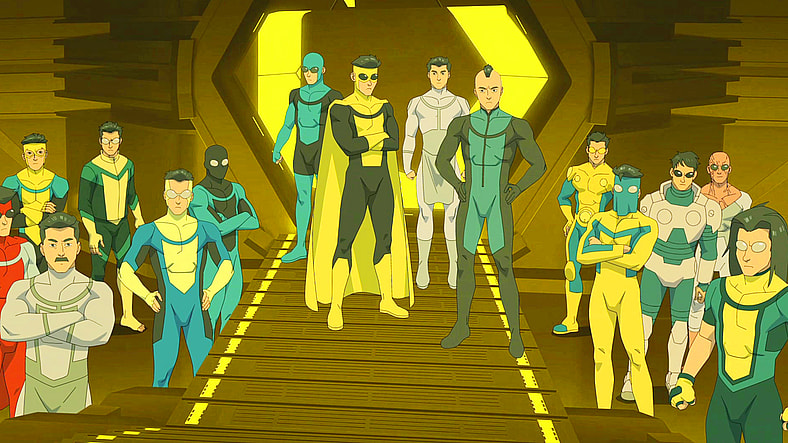 A multiversal army of Invincibles (Steven Yeun) prepare for war in Invincible Season 3 Episode 7 "What Have I Done?" (2025), Amazon Prime