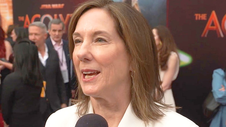 Kathleen Kennedy speaks with Critqal on the red carpet for The Acolyte (2024), Disney