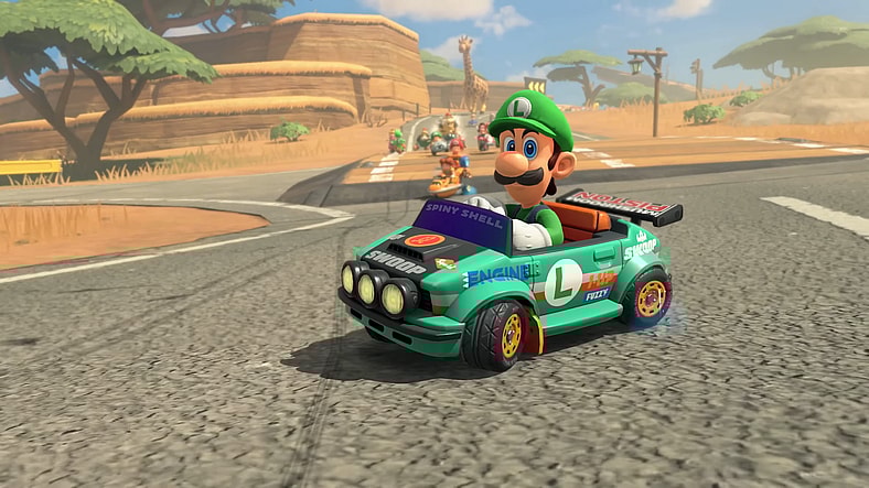 Luigi (Kevin Z. Afghani) shows off his new ride in Mario Kart World (2025), Nintendo