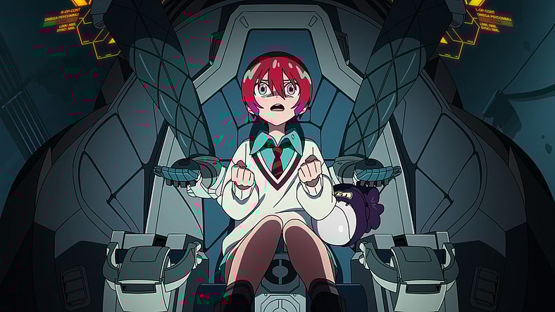 Machu (Tomoyo Kurosawa) rushes into the cockpit of the GQuuuuuuX in Mobile Suit Gundam GQuuuuuuX Episode 1 "The Red Gundam" (2025), Studio Khara