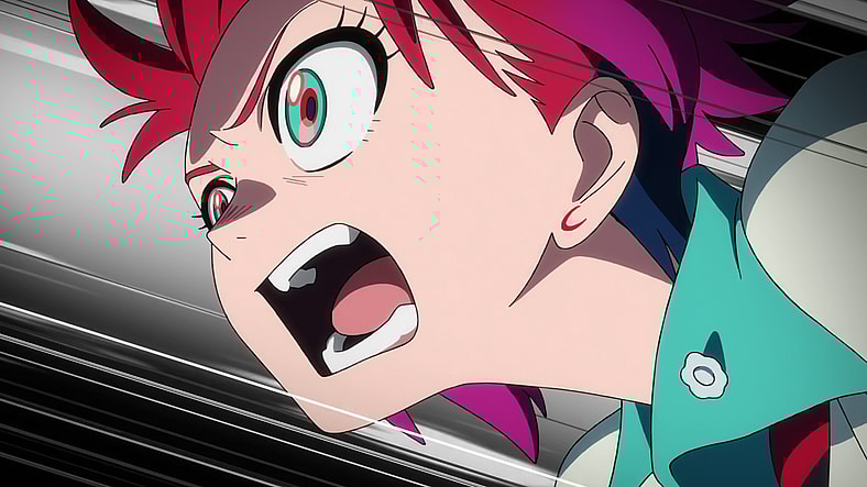 Machu (Tomoyo Kurosawa) lets her instincts drive her first battle behind the controls of the titular mobile suit in Mobile Suit Gundam GQuuuuuuX Episode 1 "The Red Gundam" (2025), Studio Khara