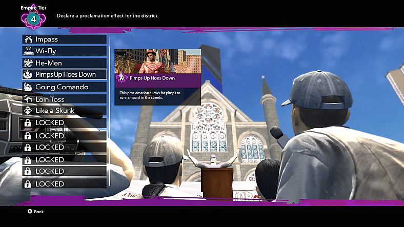 Proclamations in the vertical slice in Saints Row (Unreleased Alpha Build), Deep Silver Volition