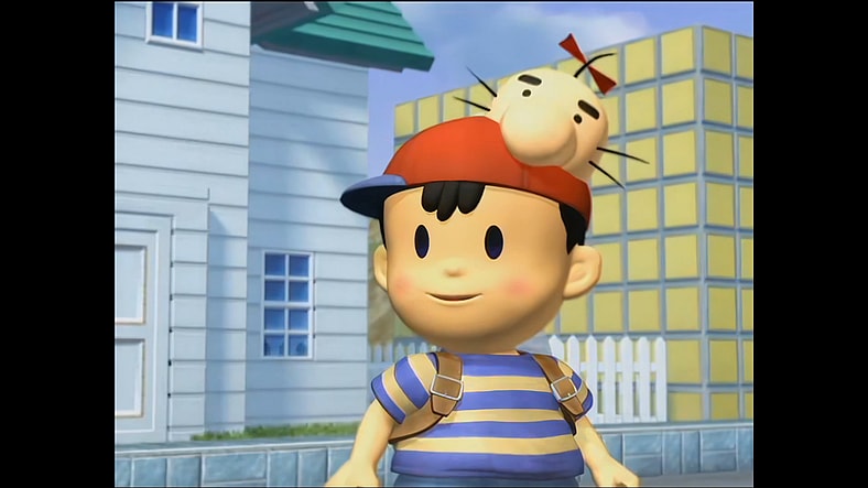 Ness (Makiko Ōmoto) warps onto the streets of Onett in Super Smash Bros. Melee (2001), Nintendo