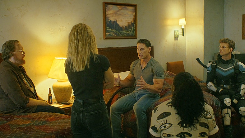 Peacemaker (John Cena) tries to convince the 11th Street kids to stay away from him in Peacemaker Season 2 Episode 8 "Full Nelson" (2025), DC Studios