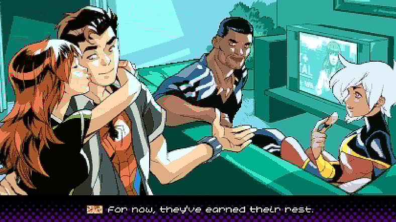 Spider-Man, Black Panther, and Phyla-Vell catch Mary-Jane's latest episode of Secret Hospital in Marvel Cosmic Invasion (2025), Tribute Games