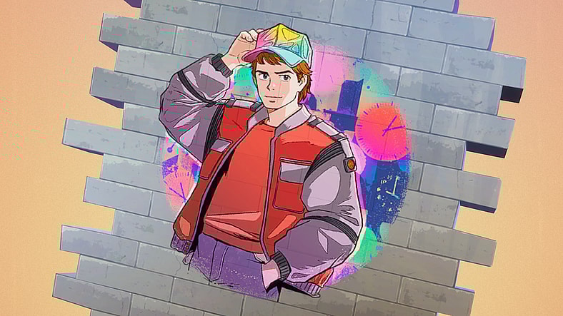 The AI generated 'Lookin' McFly' emoji, as featured in the Chapter 7 Battle Pass for Fortnite (2017), Epic Games