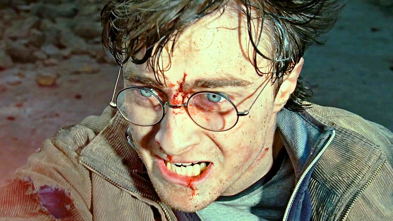 Harry Potter (Daniel Radcliffe) stands his ground against Lord Voldemort (Ralph Fiennes) in Harry Potter and the Deathly Hallows: Part 2 (2011), Warner Bros. Pictures