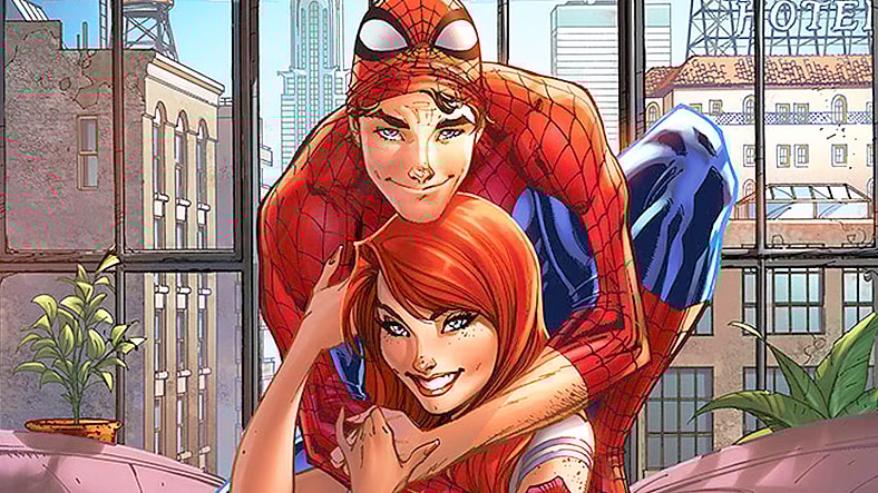 Peter and MJ snap a photo on J. Scott Campbell's variant cover to Amazing Spider-Man: Renew Your Vows Vol. 1 #1 (2015), Marvel Comics