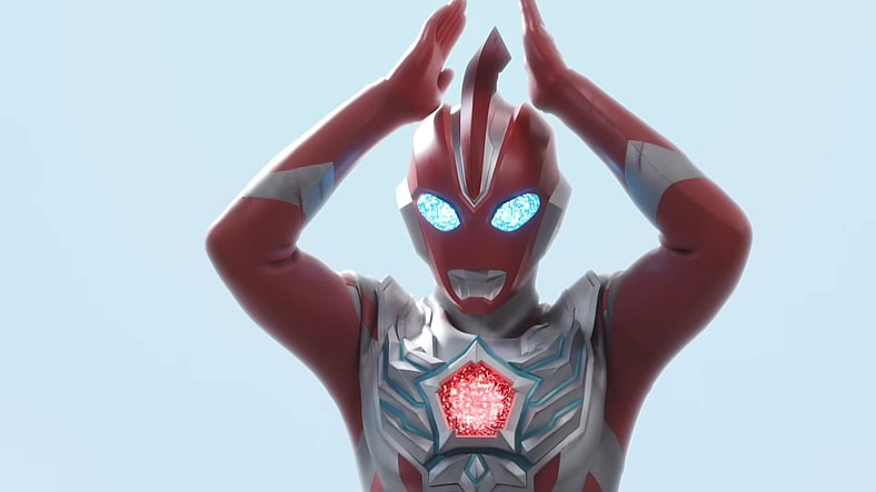 Ultraman Omega (Suit actor TBA) prepares to fire his Omega Slugger in Ultraman Omega (2025), Tsuburaya Pro