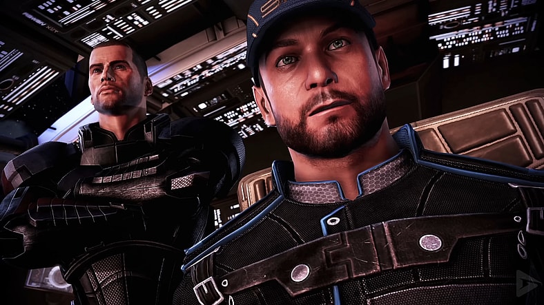 Commander Shephard (Mark Meer) and Joker (Seth Green) arrive to stop the Reapers from destroying Earth in Mass Effect 3 (2012), BioWare