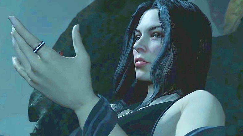 Shelob (Pollyanna McIntosh) grants an audience to Talion (Troy Baker) in Middle-earth: Shadow of War (2017), Warner Bros. Interactive