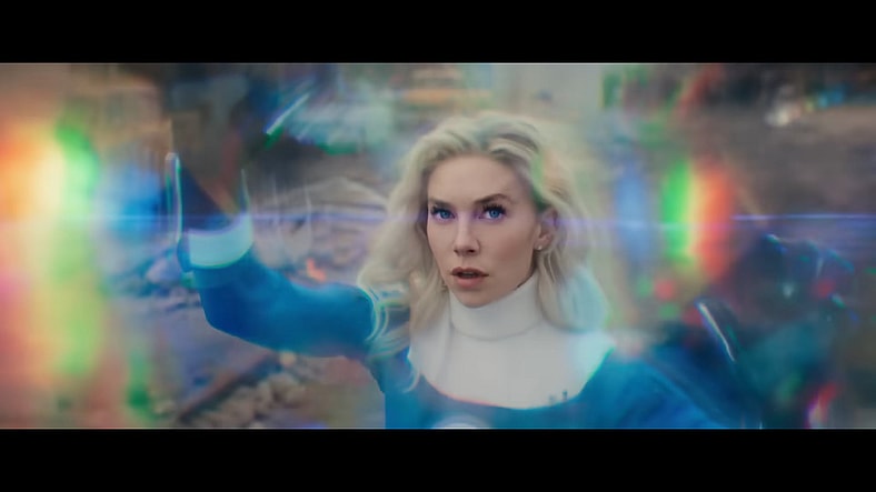 The Invisible Woman (Vanessa Kirby) unleashes a force field in Fantastic Four: First Steps (2025), Marvel Entertainment