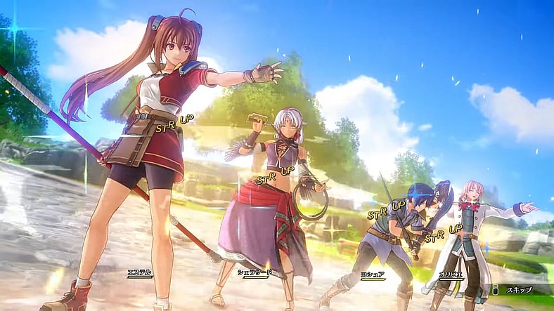 Estelle (Tomoyo Takayanagi) gives the party a buff in Trails in the Sky 1st Chapter (2025), Nihon Falcom