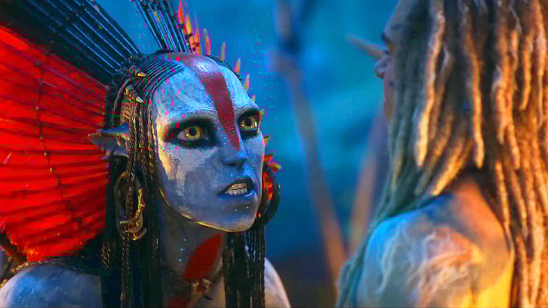 Varang (Oona Chaplin_ attempts to manipulate Spider (Jack Champion) to fight for the Mangkwan in Avatar: Fire and Ash (2025), 20th Century Studios