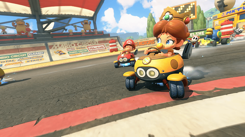 Baby Daisy drifting in Mario Kart World