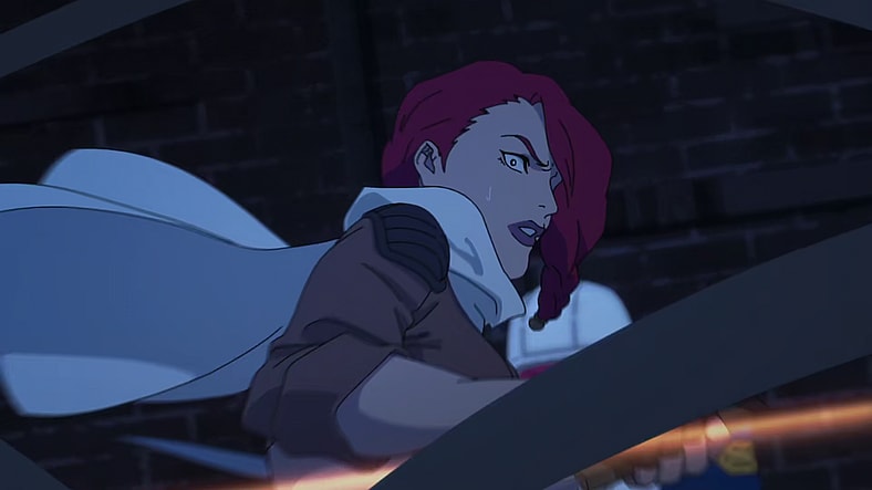 Lucia (N/A) finds herself caught up in a Demon Hunter sweep in Devil May Cry Season 1 Episode 5 "Descent" (2025), Netflix