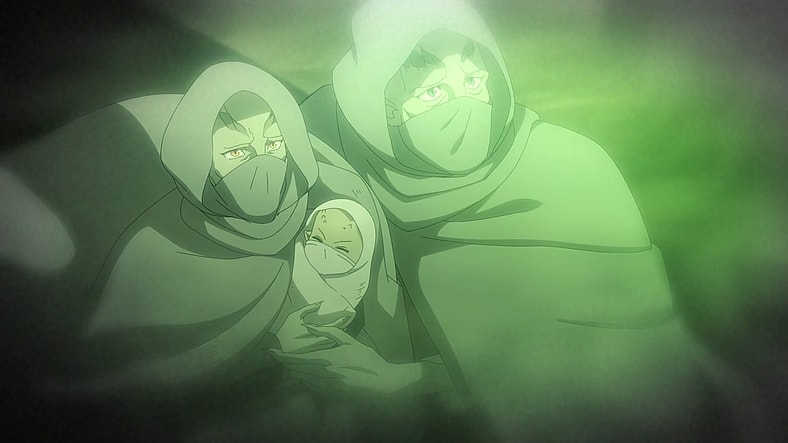 A Demon father (Jason Marnocha) recounts his family's escape from the Demon Realm in Devil May Cry Season 1 Episode 5 "Descent" (2025), Netflix