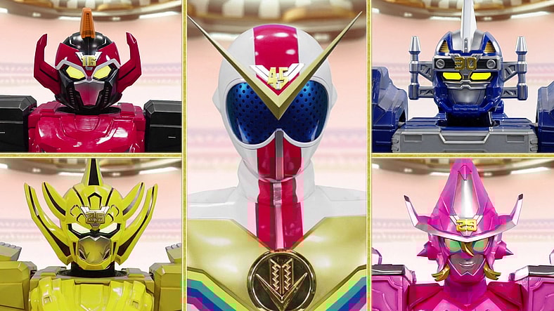 Kaito (Kiita Komagine) assembles the Zenkaigers to take on Kashiwa Mochi World (Atsushi Abe) in Avataro Sentai Donbrothers vs. Zenkaiger (2023), Toei Co. Ltd.