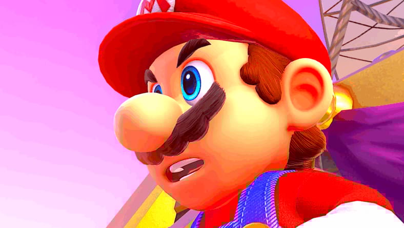 Mario (Charles Martinet) struggles to win a heated bout with Bowser (Kenny James) in Super Mario Odyssey (2017), Nintendo