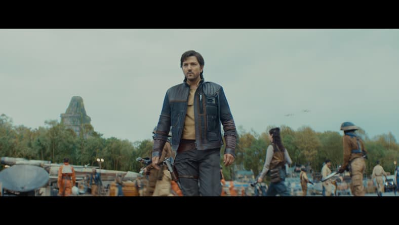 Cassian Andor (Diego Luna) makes his way to the LMTR-20 in Andor Season 2 Episode 12 "Jedha, Kyber, Erso" (2025), Lucasfilm
