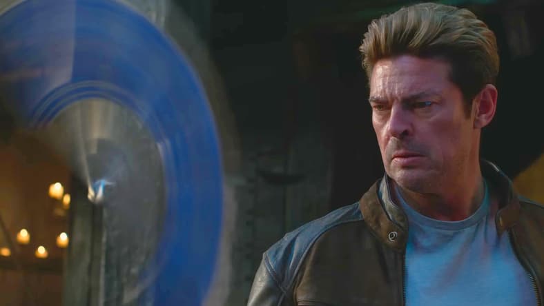 Johnny Cage (Karl Urban) is dumbstruck by the bizarre movements of Kitana's (Adeline Rudolph) fan blades in Mortal Kombat II (2025), Warner Bros. Entertainment