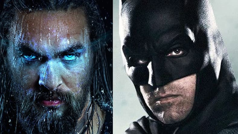Split image of Aquaman and Batman from the DCEU