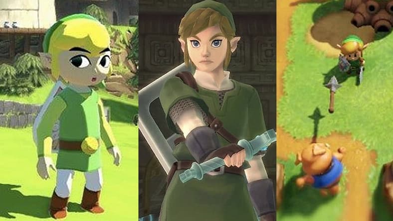 Split image of Link from various Zelda games