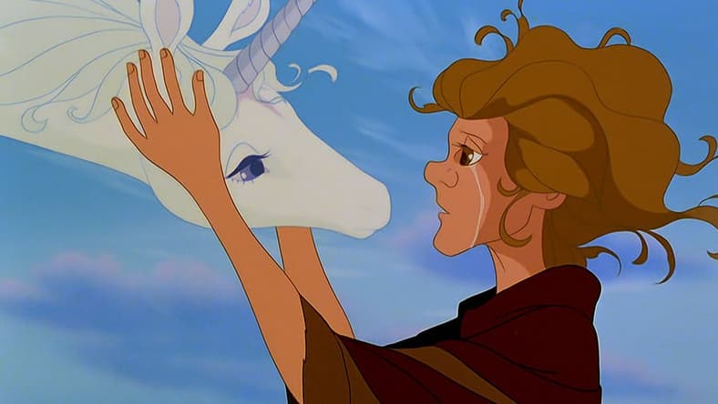 The Unicorn reunites with Molly Grue in The Last Unicorn, Rankin/Bass Productions