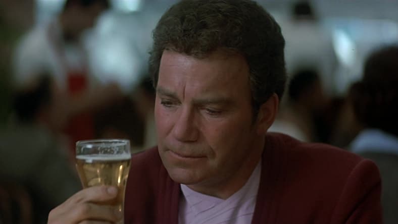 Captain Kirk (William Shatner) finds himself taken aback by the taste of 20th century beer in Star Trek IV: The Voyage Home (1986), Paramount Pictures via Blu-ray