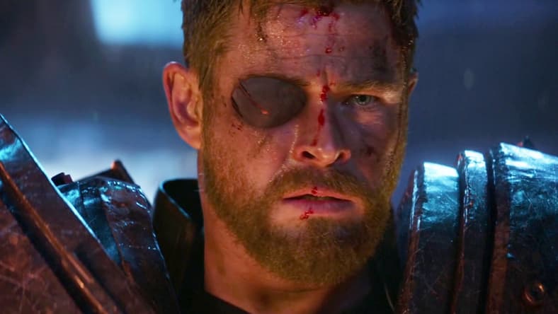Thor (Chris Hemsworth) looks on, completely helpless, as Thanos (Josh Brolin) slaughters his friends, family, and people in Avengers: Infinity War (2018), Marvel Entertainment via Blu-ray