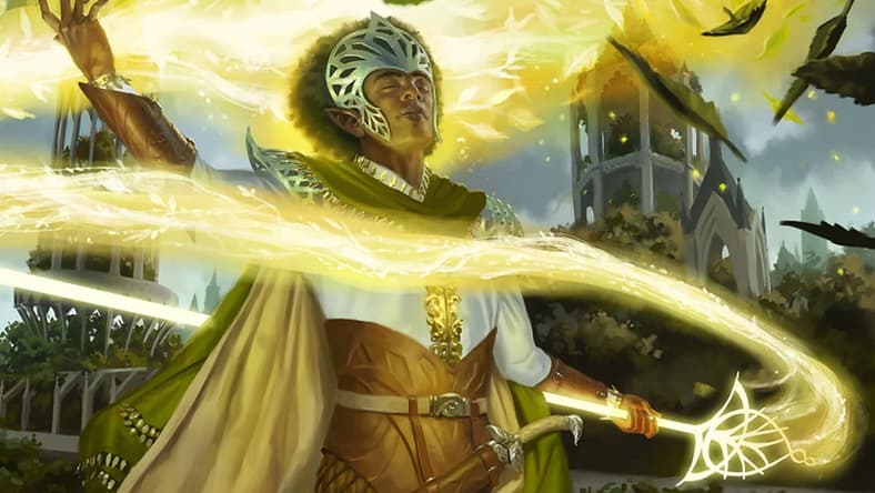 A Mage of High Sorcery, Order of the White Robes, calls upon his mighty powers amid the Conclave by Jason Rainville for Dungeons & Dragons Dragonlance: Shadow of the Dragon Queen (2022) via www.jasonrainville.com
