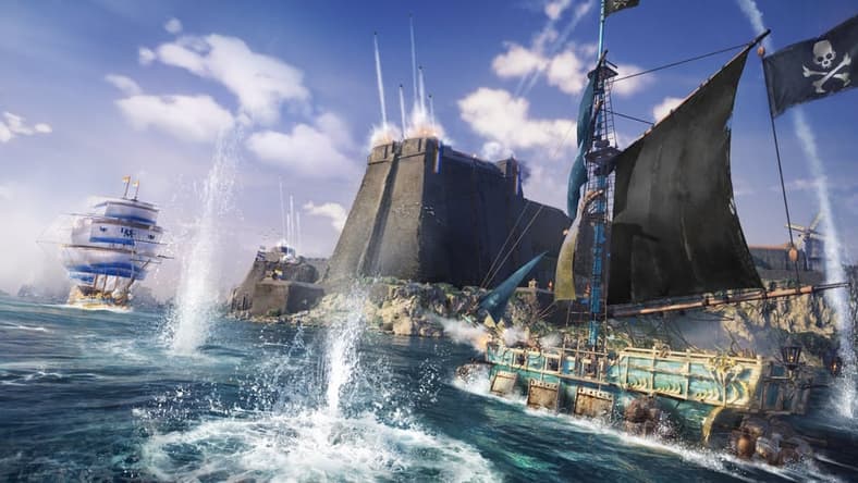 A fortress naval base bombards attacking pirates via Skull and Bones (2023), Ubisoft