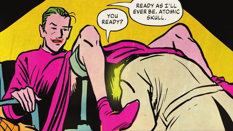 The Joker gets a pelvic exam in The Joker: The Man Who Stopped Laughing Vol. 1 #4 "Knocked Upside Down!" (2023), DC Comics. Words by Matthew Rosenberg, art by Francesco Francavilla.