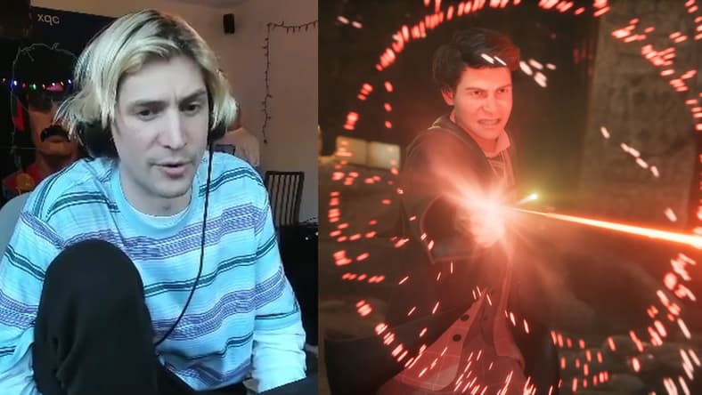 xQC alongside the protagonist of Hogwarts Legacy