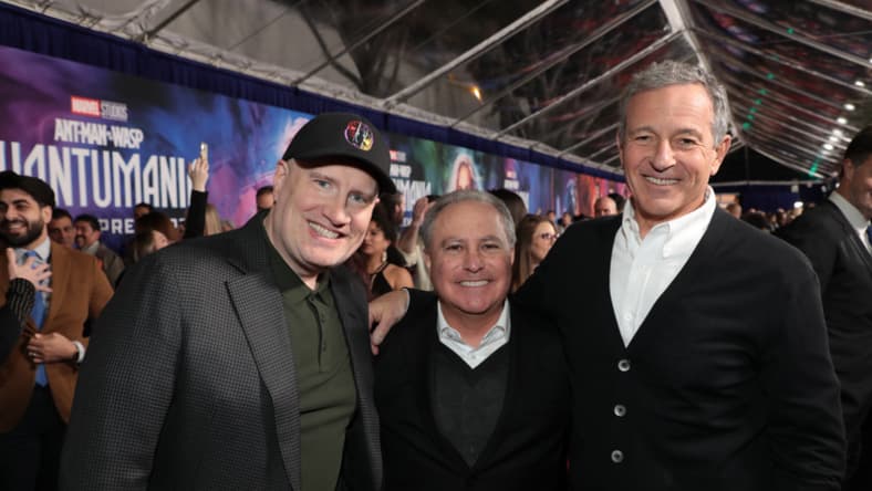 Kevin Feige, Alan Bergman and Bob Iger attend the Ant-Man and The Wasp Quantumania World Premiere at the Regency Village Theatre on Monday, February 6, 2023 in Westwood, CA.