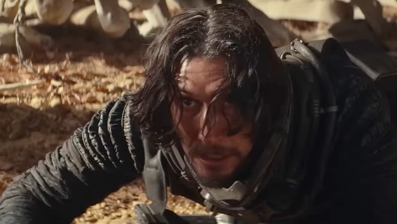 Mills (Adam Driver) is taken by surprise in 65 (2023), Sony Pictures
