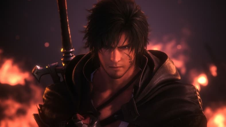 Clive Rosfield (Yuma Uchida) backed by flames via Final Fantasy XVI (2023), Square Enix