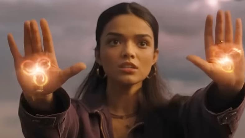 Anthea (Rachel Zegler) attempts to unleash her magics in Shazam! Fury of the Gods (2023), DC Studios