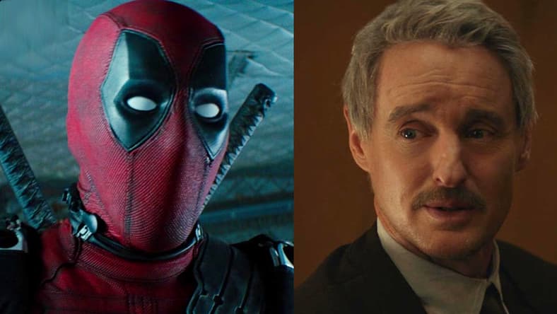 Deadpool (Ryan Reynolds) prepares to air drop in Deadpool 2 (2016), Marvel Entertainment / Agent Mobius (Owen Wilson) attempts to suss out Renslayer's (Gugu Mbatha-Raw) plan in Loki Season 1 Episode 4 "The Nexus Event" (2021), Marvel Entertainment