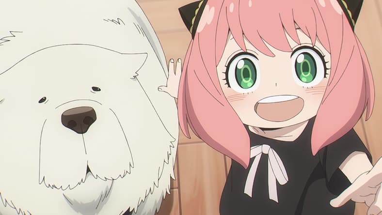 Anya Forger (Atsumi Tanezaki) and Bond the Dog greet her parents in Spy x Family Season 1 Episode 24 "The Role of a Mother and Wife / Shopping with Friends" (2022), Wit Studio